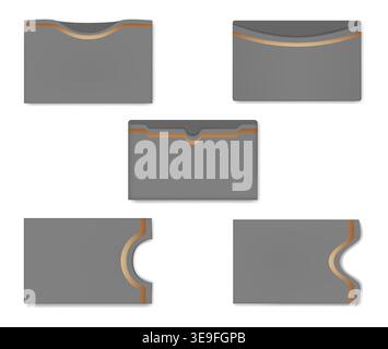 Jeu de porte-cartes, modèle vectoriel. Pochettes vierges pour cartes en plastique. Enveloppes grises vides, illustration réaliste Illustration de Vecteur