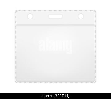 Porte-carte en plastique vide transparent avec fermeture éclair, maquette vectorielle. Enveloppe de manchon de badge PVC avec fente de suspension, modèle Illustration de Vecteur