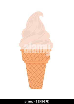 Crème glacée dans un cône de gaufre, dessert glacé classique à la vanille, friandise estivale douce, illustration vectorielle plate minimaliste isolée sur fond blanc. Illustration de Vecteur