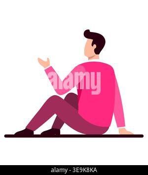 Illustration vectorielle de conception plate représentant un homme assis dans une pose détendue et décontractée, vue de dos. Illustration de Vecteur