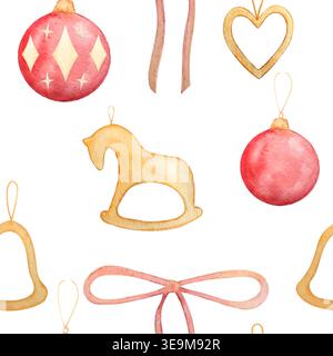 boule d'arbre de noël et illustration d'aquarelle de modèle sans couture de jouet Banque D'Images