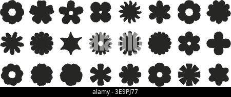 Ensemble de silhouettes grunge en noir avec des bords rugueux pulvérisés, collection de formes abstraites pour badges vieillis, timbres décoratifs et graphique moderne Illustration de Vecteur