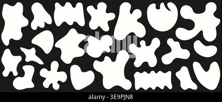 Ensemble de abstrait comme des formes de doodle en blanc sur fond sombre. Collection d'icônes vectorielles ludiques pour les modèles, les autocollants, les logos, les graphismes pour enfants et les créati Illustration de Vecteur