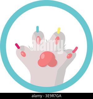 Vecteur de patte de chat. Pied d'animal familier avec griffes de couleur icône anti-rayures isolé sur fond blanc. Toilettage domestique, hygiène et concept vétérinaire Illustration de Vecteur