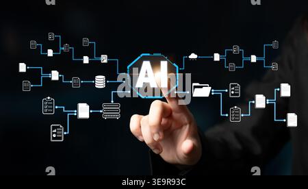 Interface numérique moderne avec symbole ai représentant la technologie, les données, l'innovation et la connectivité dans un cadre futuriste Quark. Banque D'Images