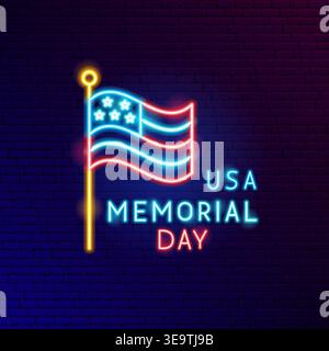 Label néon USA Memorial Day Illustration de Vecteur