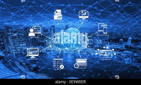 Cloud Computing, stratégie Cloud et technologie Cloud transformant l'infrastructure numérique avec des services évolutifs, un stockage sécurisé des données et des solutions basées sur le Cloud Banque D'Images