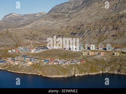 Vue aérienne sur Nuuk, la capitale du Groenland, sur la côte ouest de l'île Banque D'Images