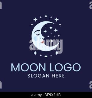 Élégant Crescent Half Moon logo design art doux rêves lune et étoiles bonne nuit illustration Illustration de Vecteur