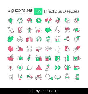 Icônes de couleur de ligne maladies infectieuses définies Illustration de Vecteur