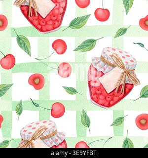Motif sans couture d'aquarelle de confiture de cerise Banque D'Images