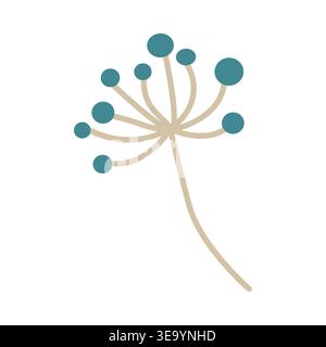 Illustration minimaliste d'une fleur stylisée avec une tige beige et des bourgeons circulaires sarcelle, ressemblant au pissenlit ou à l'allium, un design moderne épuré pour la décorativ Banque D'Images