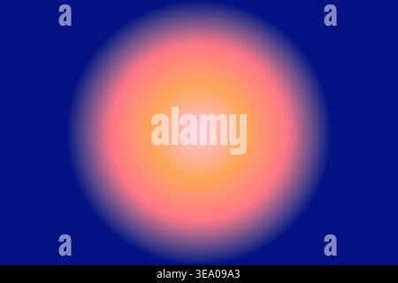 Orbe orange brillant doux avec halo rose sur un fond bleu profond, effet de lumière floue, composition abstraite minimale, centré, espace de copie Banque D'Images