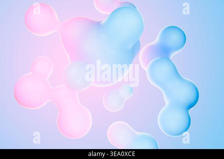 Bulles flottantes douces roses et bleues sur fond bleu Banque D'Images