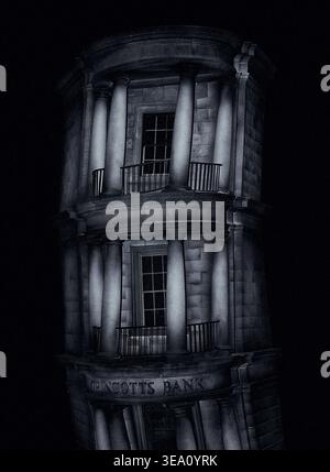 Atmosphérique Black & White of Gringots Bank, Diagon Alley : Warner Bros Studio Tour, Studio Tour Dr, Leavesden, Watford WD25 7LR Royaume-Uni Banque D'Images