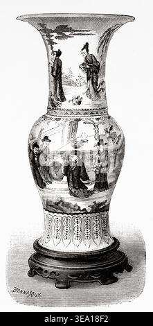 Vases en porcelaine émaillée, de la dynastie chinoise Qing, Chine. Dessin de Benoit Bonnafoux (1823-1885) Pékin et la Chine du Nord, 1873 de T Choutze pseudonyme de Gabriel Deveria (1844-1899) le Tour du monde 1876 Banque D'Images