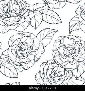 Modèle vectoriel sans couture avec fleurs de fleurs de fleurs de fleurs de roses dessinées à la main. Illustration florale botanique pour la saison du printemps. Fond élégant pour tissu, textile Illustration de Vecteur