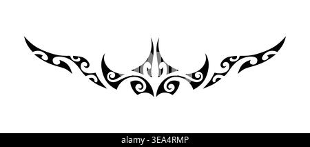 Ornement tribal maori polynésien horizontal dans un style de tatouage traditionnel. Bande décorative allongée avec des motifs géométriques ethniques et des formes fluides. Illustration de Vecteur