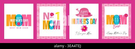 Meilleure MAMAN jamais, joyeuse fête des mères ensemble de cartes de voeux 2026. Je t'aime MAMAN - conception de bannières créatives pour la fête des mères. Illustration vectorielle Illustration de Vecteur