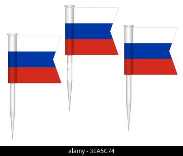 Punaises de drapeau russe, illustration vectorielle. Mini bâton petits drapeaux punaises de Russie isolés sur fond blanc Illustration de Vecteur