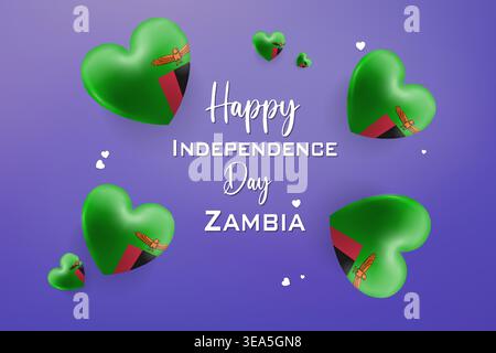 Design 3D de haute qualité sur le thème du coeur pour le jour de l'indépendance de la Zambie avec des couleurs nationales audacieuses et des éléments festifs parfaits pour la célébration patriotique Illustration de Vecteur