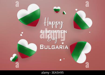 Design 3D de haute qualité sur le thème du coeur pour le jour de l'indépendance de la Bulgarie avec des couleurs nationales audacieuses et des éléments festifs Illustration de Vecteur