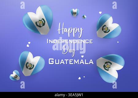 Design 3D de haute qualité sur le thème du coeur pour le jour de l'indépendance du Guatemala avec des couleurs nationales audacieuses et des éléments festifs Illustration de Vecteur