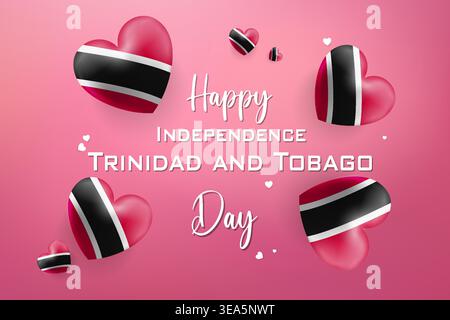 Carte colorée sur le thème des coeurs en 3D pour le jour de l'indépendance de Trinité-et-Tobago, avec des couleurs de drapeau national parfaites pour les célébrations patriotiques Illustration de Vecteur