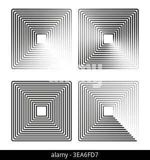 Jeu de spirales carrées. Vecteur de ligne noire. Symbole de cadre géométrique. Motif abstrait. Vecteur manuel uniquement. Aucun tracé automatique utilisé. SPE 10. Illustration de Vecteur