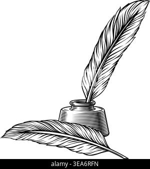 Plume plume de stylo à encre et illustration de puits d'encre Illustration de Vecteur