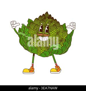 Personnage de chou romanesco groovy de dessin animé Illustration de Vecteur