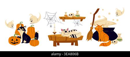 Chats et fantômes d'Halloween. Illustration vectorielle Illustration de Vecteur