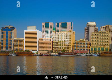 Émirats arabes Unis, Dubaï, Deira, Skyline, Dubai Creek, Banque D'Images