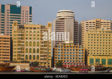 Émirats arabes Unis, Dubaï, Deira, Skyline, Dubai Creek, Banque D'Images
