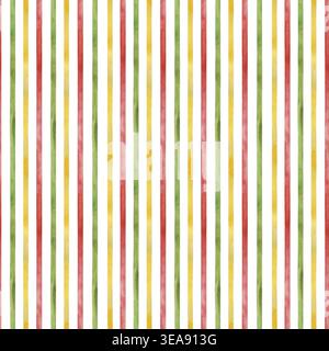 Motif sans couture avec des rayures de jaune, vert et rose. Illustration aquarelle dessinée à la main. Pour le papier d'emballage, les textiles, l'impression, l'emballage Banque D'Images