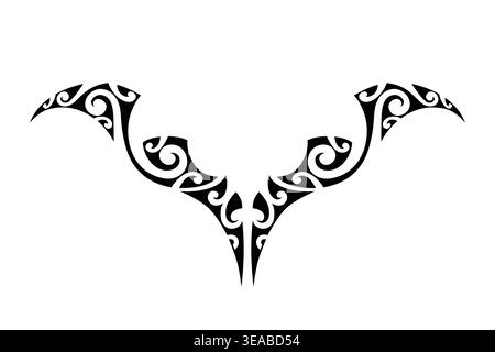 ornement tribal maori polynésien dans un style de tatouage traditionnel. Bande décorative allongée avec des motifs géométriques ethniques et des formes fluides. Idéal pour w Illustration de Vecteur