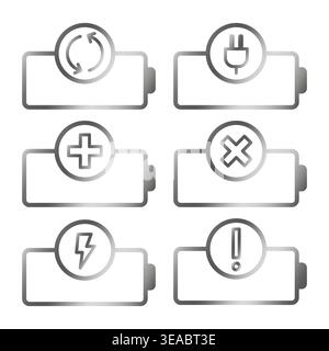 État de la batterie défini. Icônes d'énergie. Vecteur de niveau de charge. Symboles des appareils électroniques Illustration de Vecteur