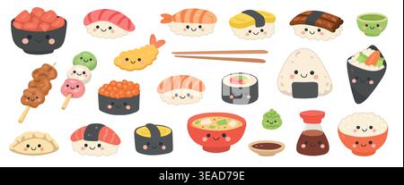 Nourriture sushi japonais pour illustration vectorielle japon et restaurant asiatique isolé. Icône de menu de dessin animé pour la nourriture de poisson design et repas de cuisine Nourriture Illustration de Vecteur