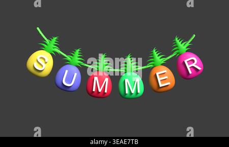 Police de texte d'été pin pomme bannière affiche graphique design heure d'été saison été plage voyage plage été modèle objet icône fête événement fruit pi Banque D'Images