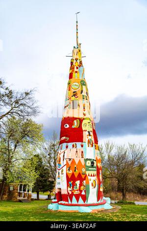 Foyil, Oklahoma, États-Unis - 10 mars 2026 : site historique Ed Galloway Totem Pole Park près de Foyil Oklahoma Banque D'Images