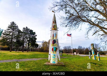 Foyil, Oklahoma, États-Unis - 10 mars 2026 : site historique Ed Galloway Totem Pole Park près de Foyil Oklahoma Banque D'Images