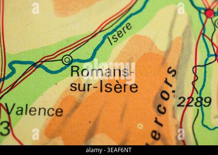 Section carte se concentrant sur la région de Romans sur Isère Banque D'Images