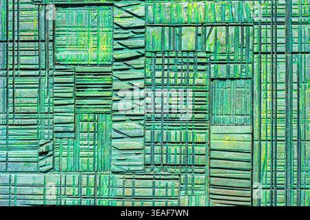 Surface en bois sculptée verte. Texture d'arrière-plan Banque D'Images
