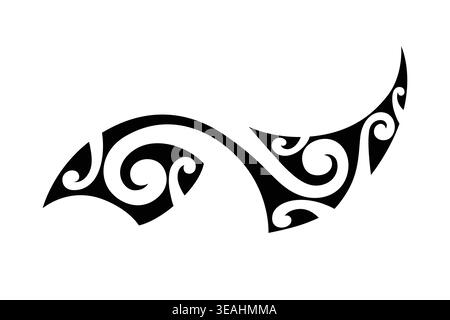 ornement tribal maori polynésien dans un style de tatouage traditionnel. Elément décoratif allongé avec des motifs géométriques ethniques et des formes fluides. BLA audacieux Illustration de Vecteur