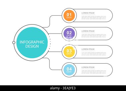Modèle de données d'entreprise infographique avec quatre étapes et conception de cercle central. Illustration de Vecteur