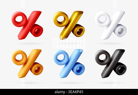 Ensemble de signes de pourcentage colorés comme icônes 3D. Illustration de Vecteur