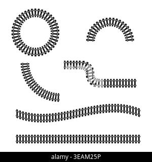 Une collection de segments de voie ferrée noirs et un design circulaire sont présentés comme un élément graphique minimaliste vectoriel pour les thèmes des transports. Illustration de Vecteur