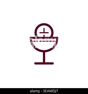 Premier calice de communion et icône de ligne d'hôte pour le sacrement eucharistique. Symboles du pain et du vin dans la messe catholique Illustration de Vecteur
