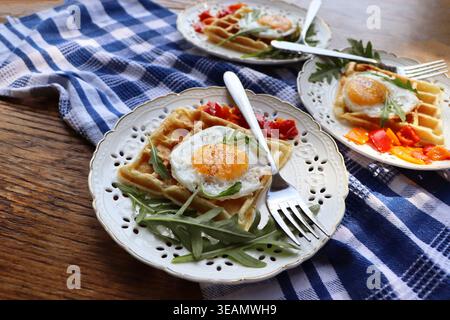 petit déjeuner, copieux, gaufres belges, petits déjeuners, corbillards,savoureux, savoureux Banque D'Images