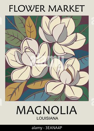 Affiche rétro avec magnolia Louisiana State fleur Illustration de Vecteur